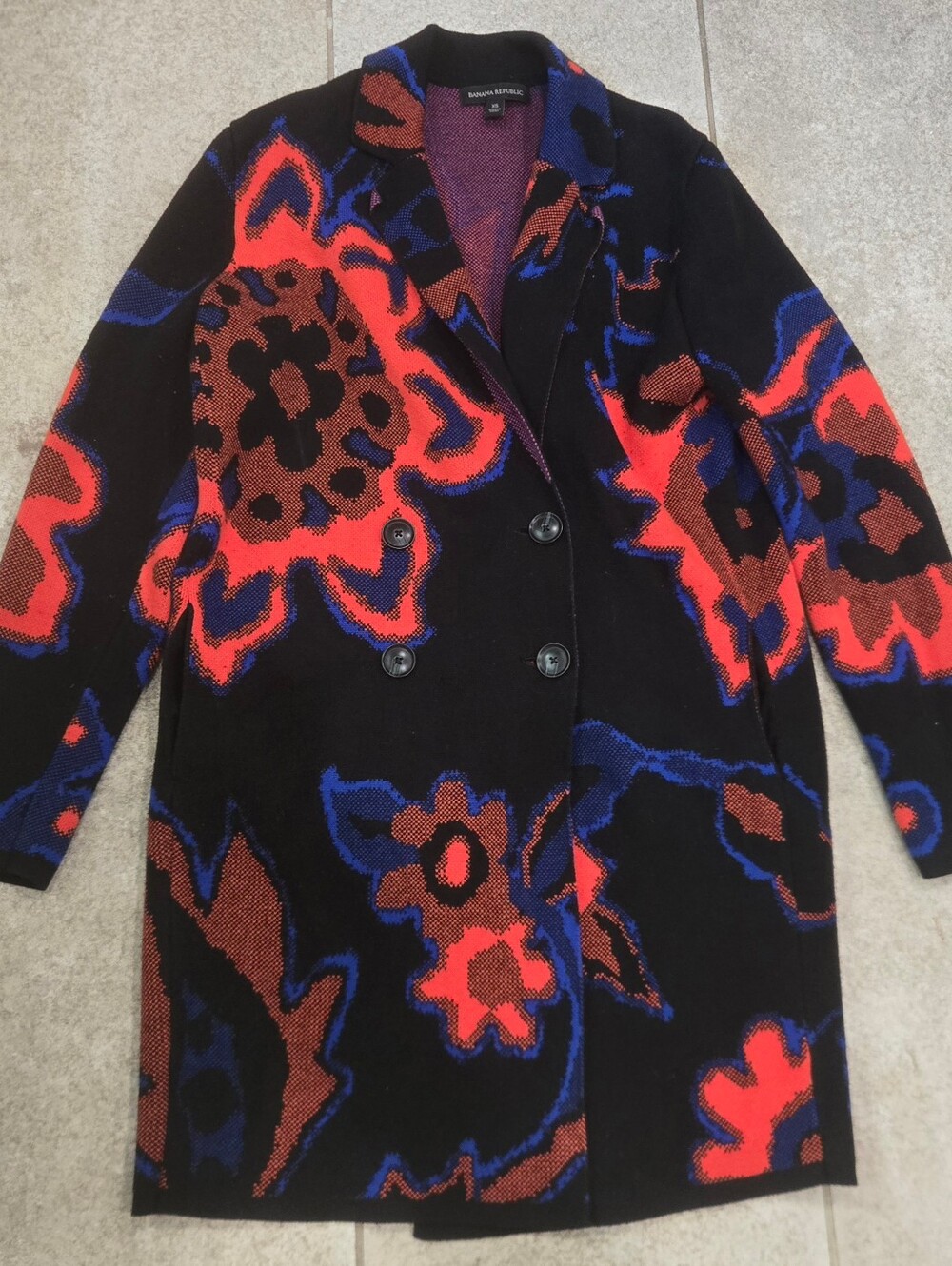 Banana Republic Floral Knit Sweater Coat Double Breasted Blazer Jacket Women XS